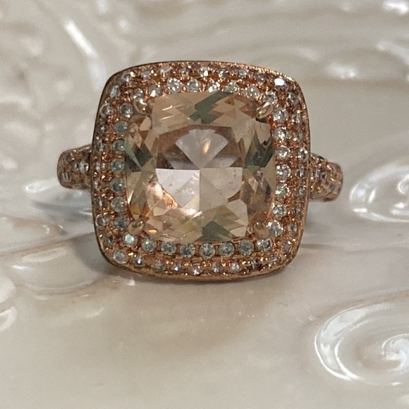 Morganite Diamond Cushion Cut Sterling Silver 14k Rose Gold Ring 4Ct Christmas - Picture 12 of 17